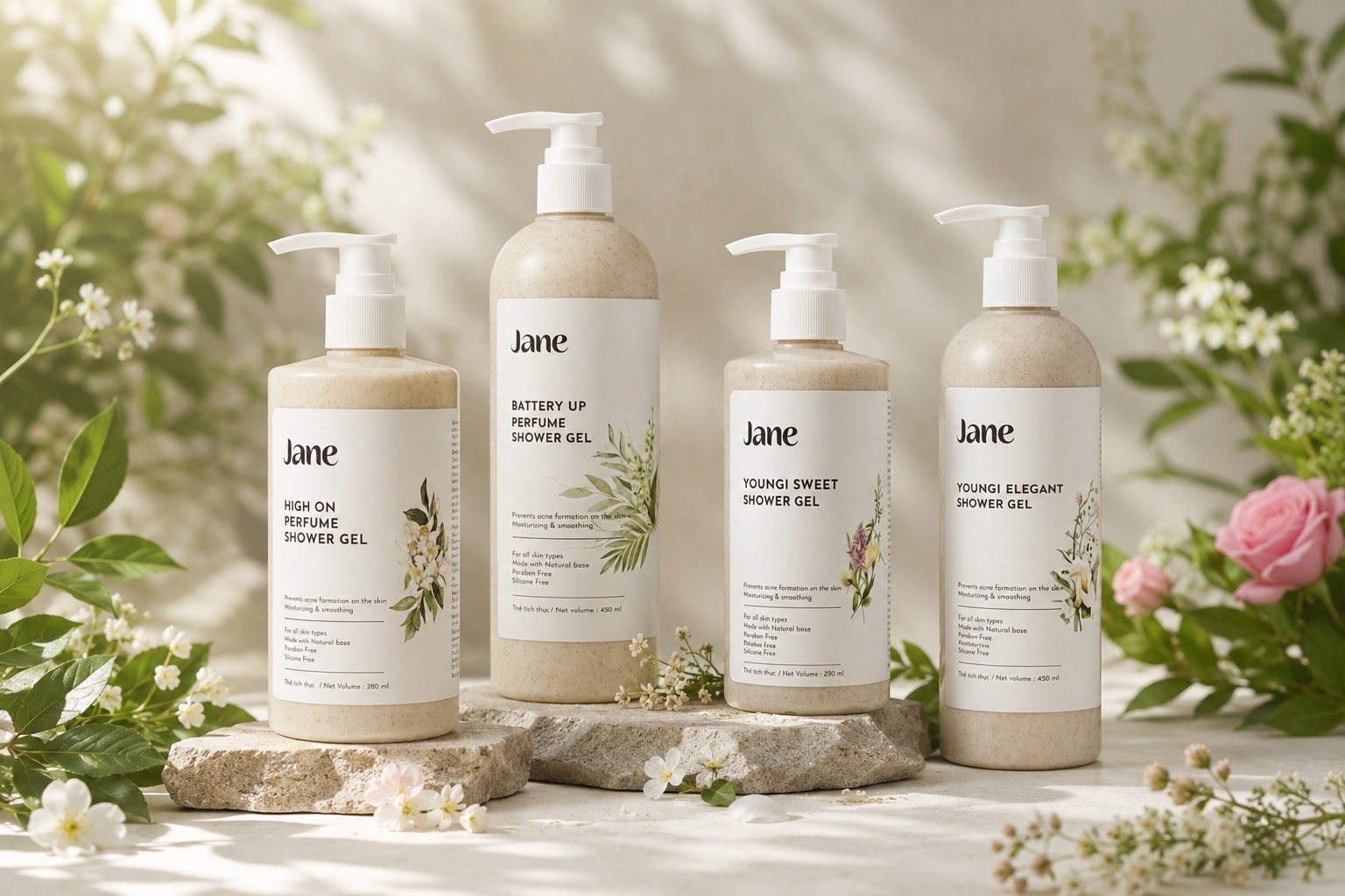 Jane shower gel collection among fresh botanicals